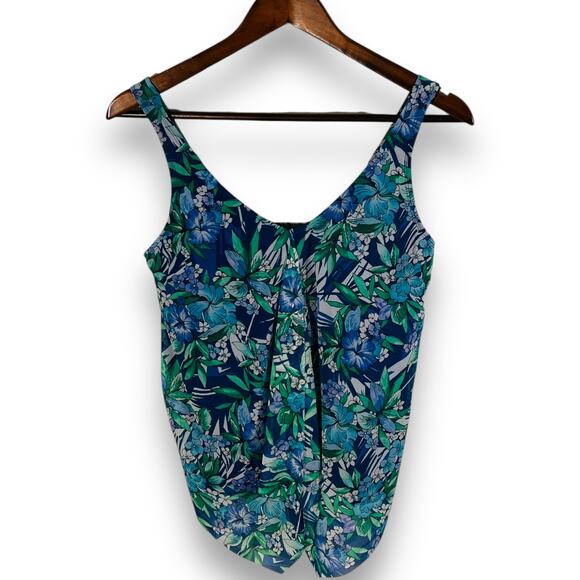 Fit 4 U Tankini Swim Top Handkerchief Hem Resort Beachcore Blue 16 - Picture 2 of 8